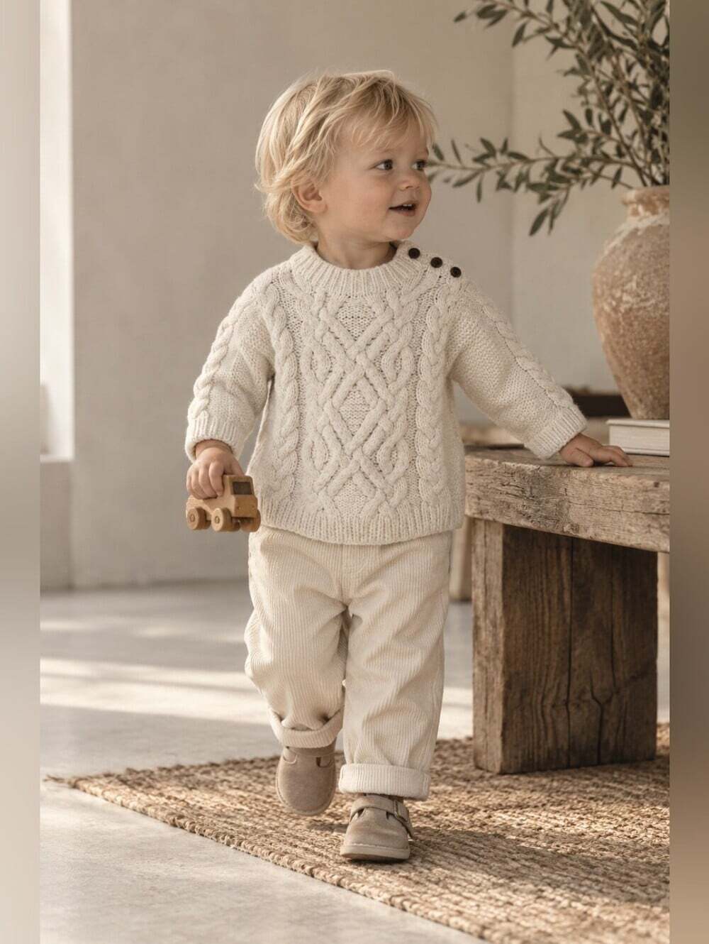 Vintage Baby Gap Cream Cable Knit Wool Sweater 12-18M Fisherman